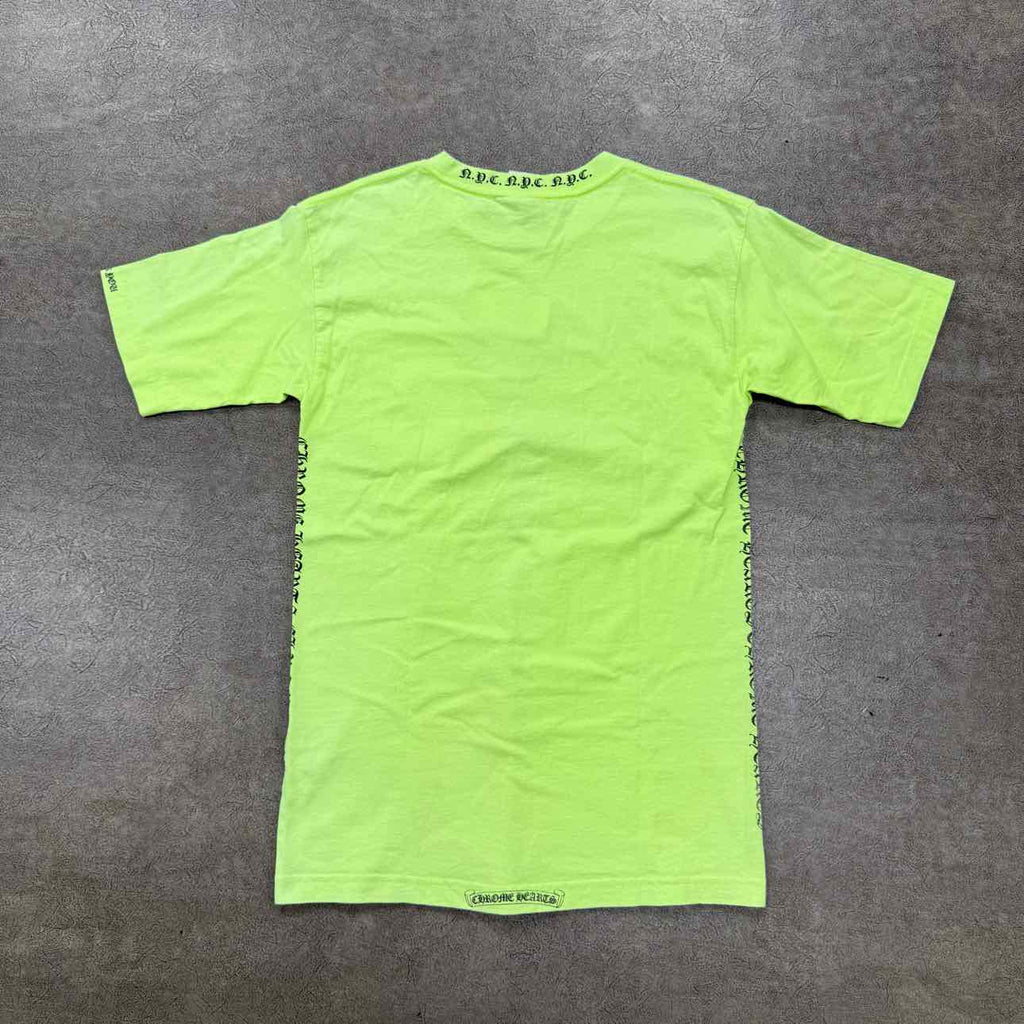 Chrome Hearts T-Shirt "NYC SCROLL" Lime Green Used Size M