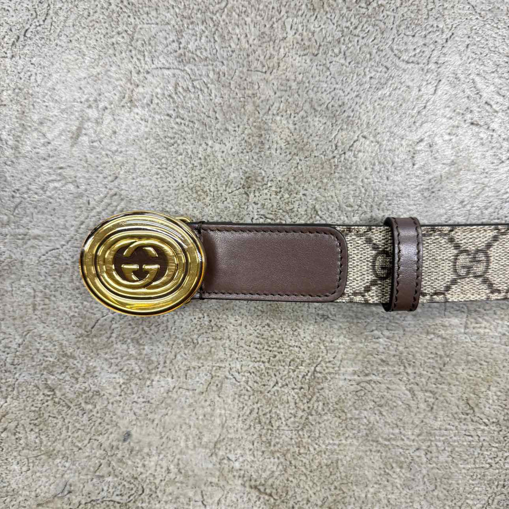 Gucci (W) Belt "OVAL GOLD BUCKLE" New Brown Size 30