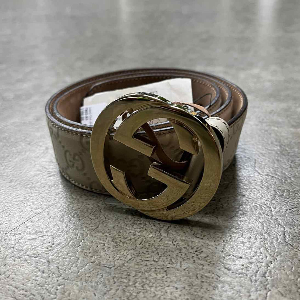 Gucci Belt "INTERLOCKING G" Used Beige Size 32 (W)