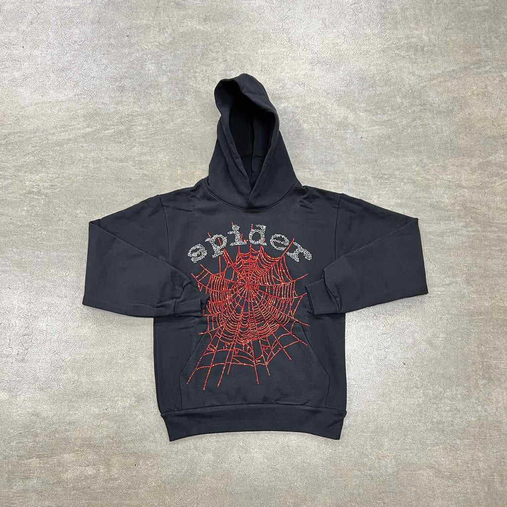 Sp5der Hoodie "RHINESTONE" Black New Size XL