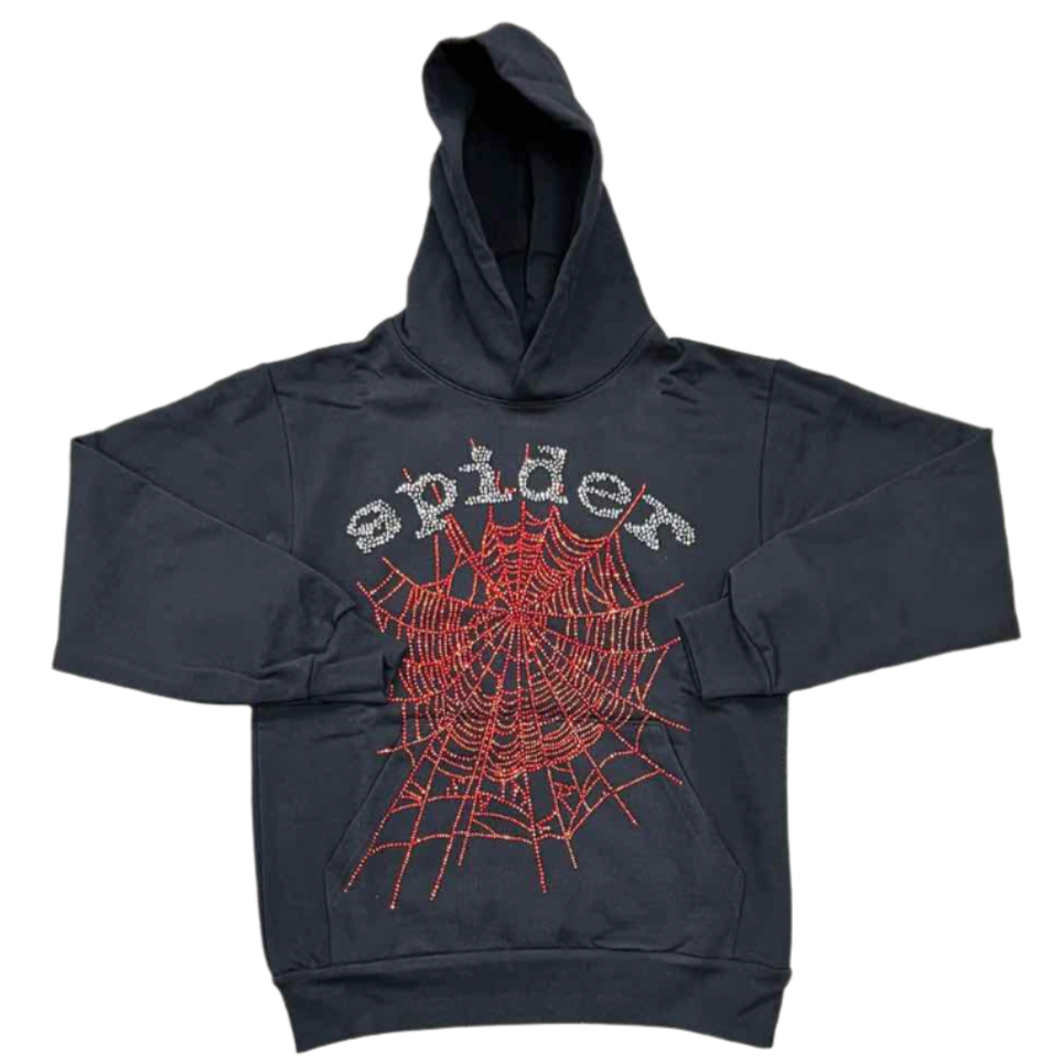 Sp5der Hoodie "RHINESTONE" Black New Size XL