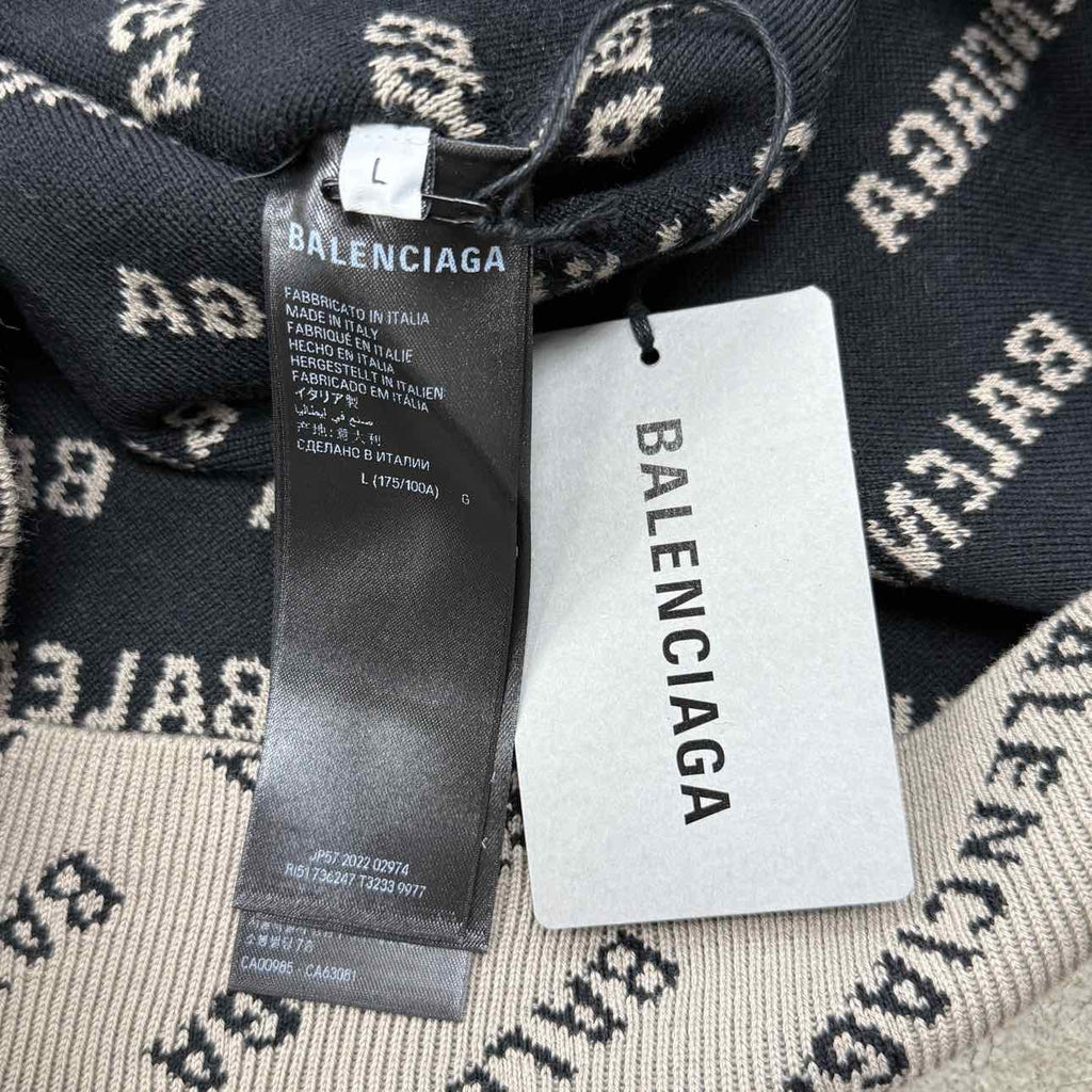 Balenciaga Knit Crewneck "MINI ALLOVER LOGO" Beige New Size L