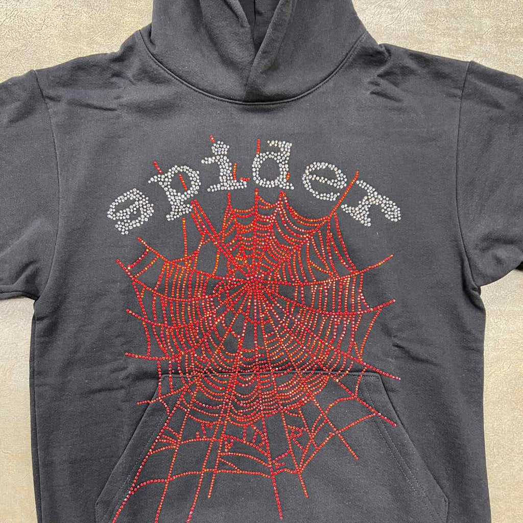 Sp5der Hoodie "RHINESTONE" Black New Size XL