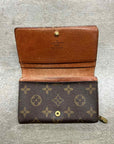 Louis Vuitton Wallet "MONOGRAM ZIPPER" Used Brown VINTAGE