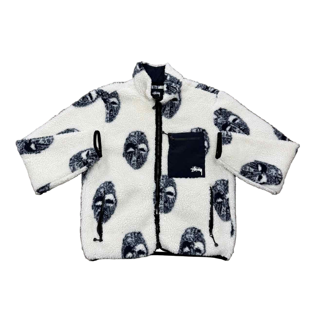 Stussy Fleece Jacket "MASK JACQUARD" Cream Used Size M