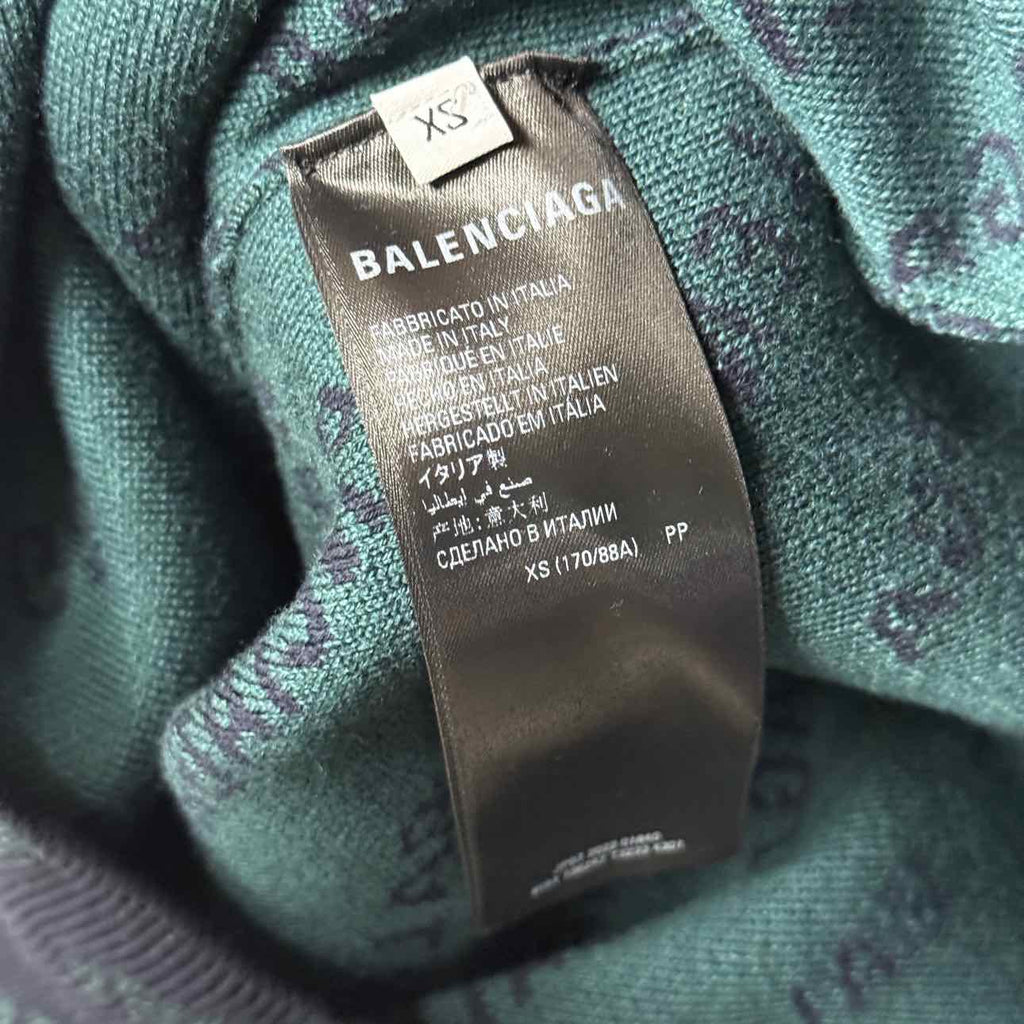 Balenciaga Knit Crewneck "MINI ALLOVER LOGO" Navy New Size XS