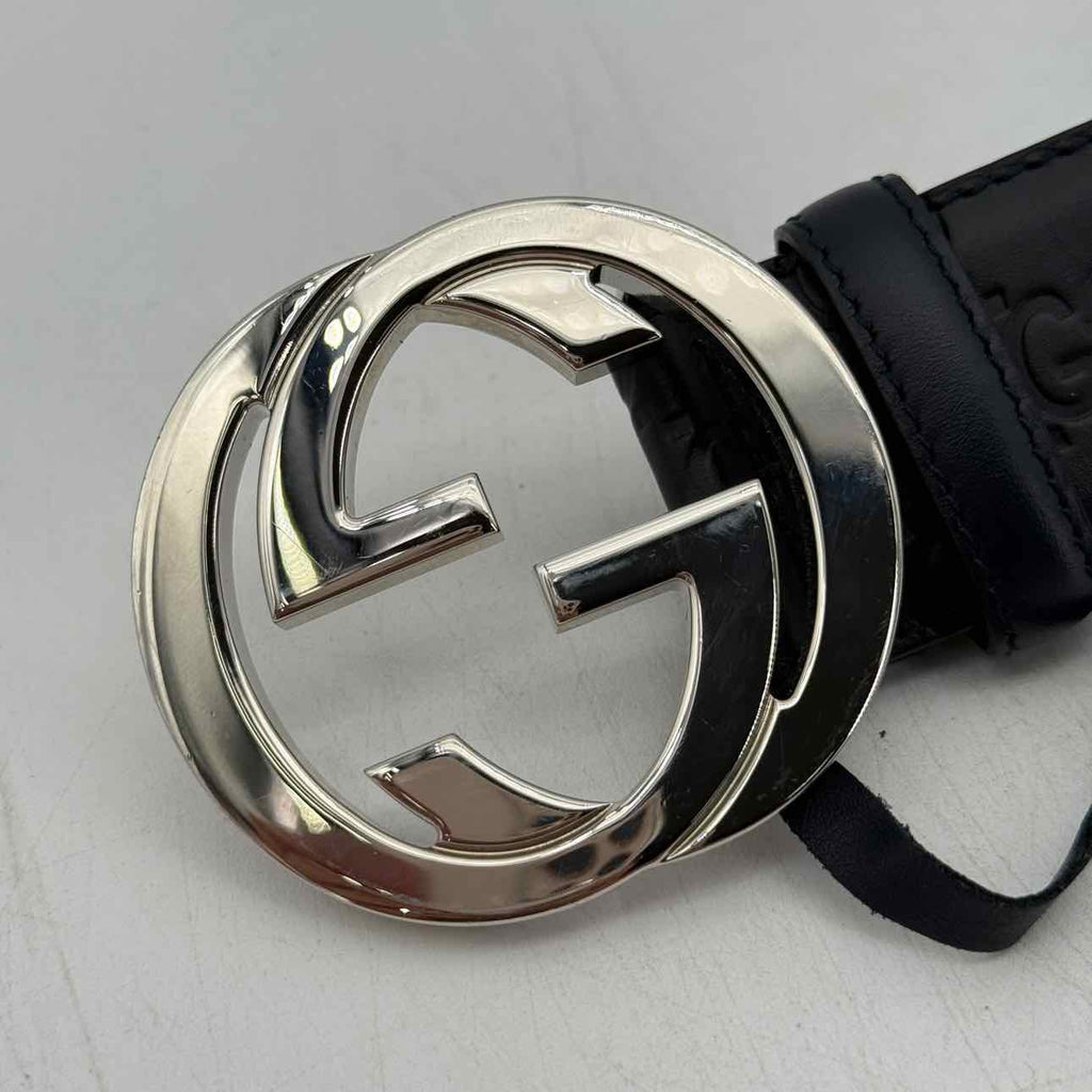 Gucci Belt "LEATHER MONOGRAM" New Navy Size 36