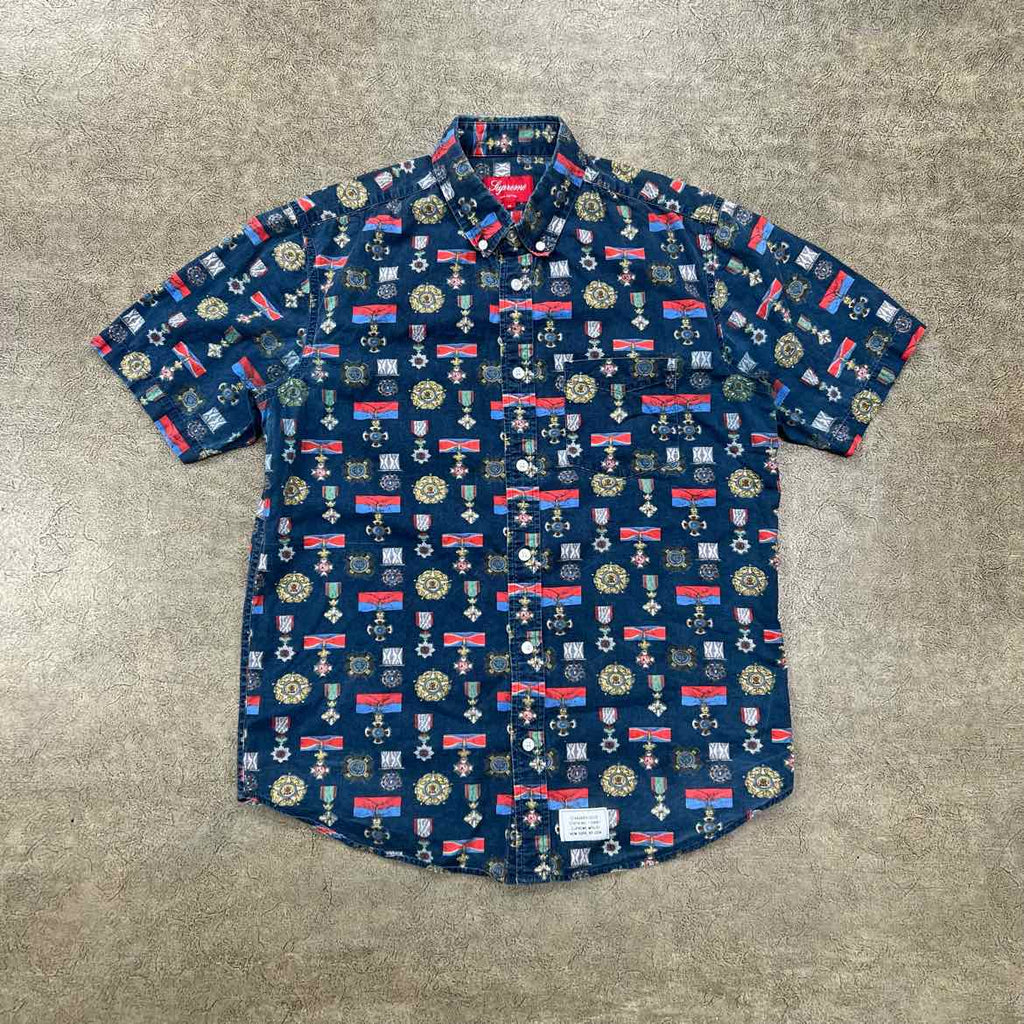 Supreme Button Up "MEDALS" Used Blue Size M
