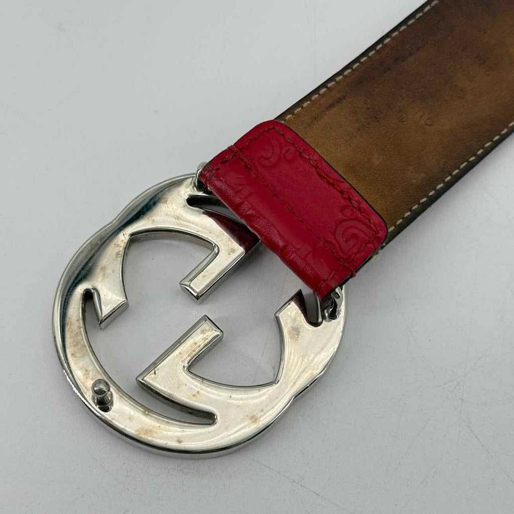 Gucci Belt "EMBOSSED MONOGRAM" Used Red Size 90CM