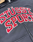 Stussy Zip Up "SPORT LOGO" Washed Black New Size 2XL