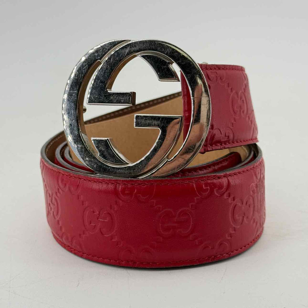 Gucci Belt "EMBOSSED MONOGRAM" Used Red Size 90CM