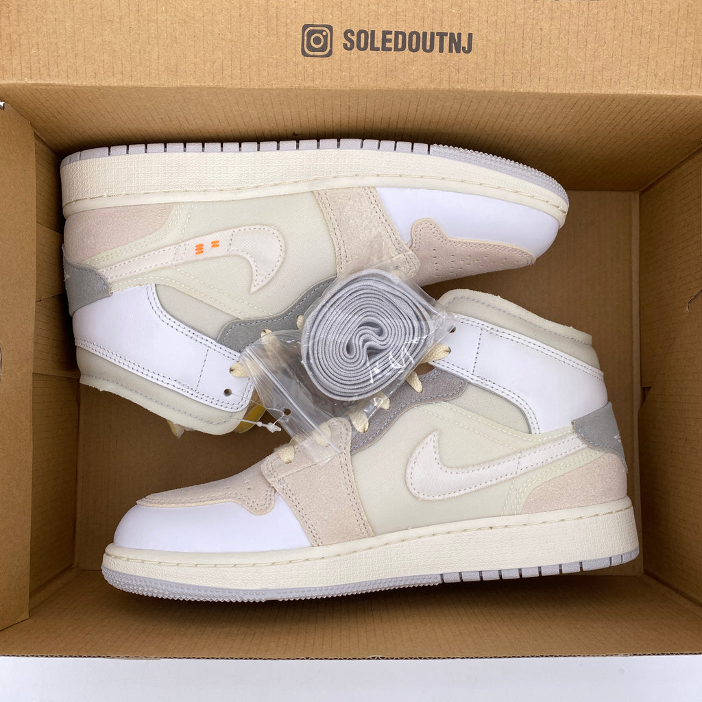 Air Jordan (GS) 1 Mid SE "Craft Inside Out White Grey" 2022 New Size 6Y