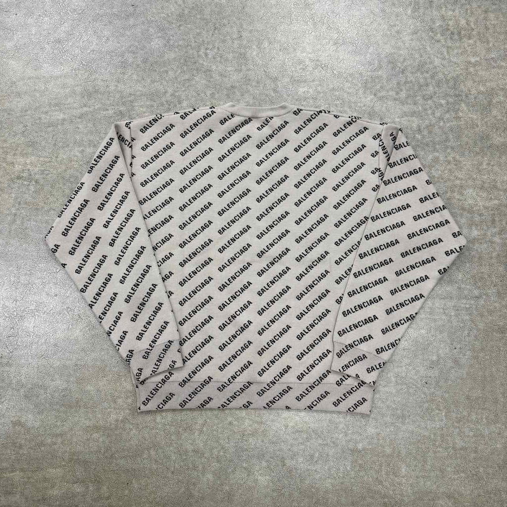 Balenciaga Knit Crewneck "MINI ALLOVER LOGO" Beige New Size L