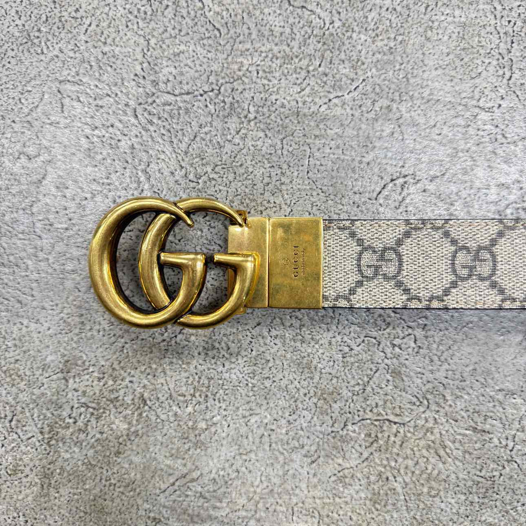 Gucci (W) Belt "REVERSIBLE GG GOLD BUCKLE" New Brown Size 26