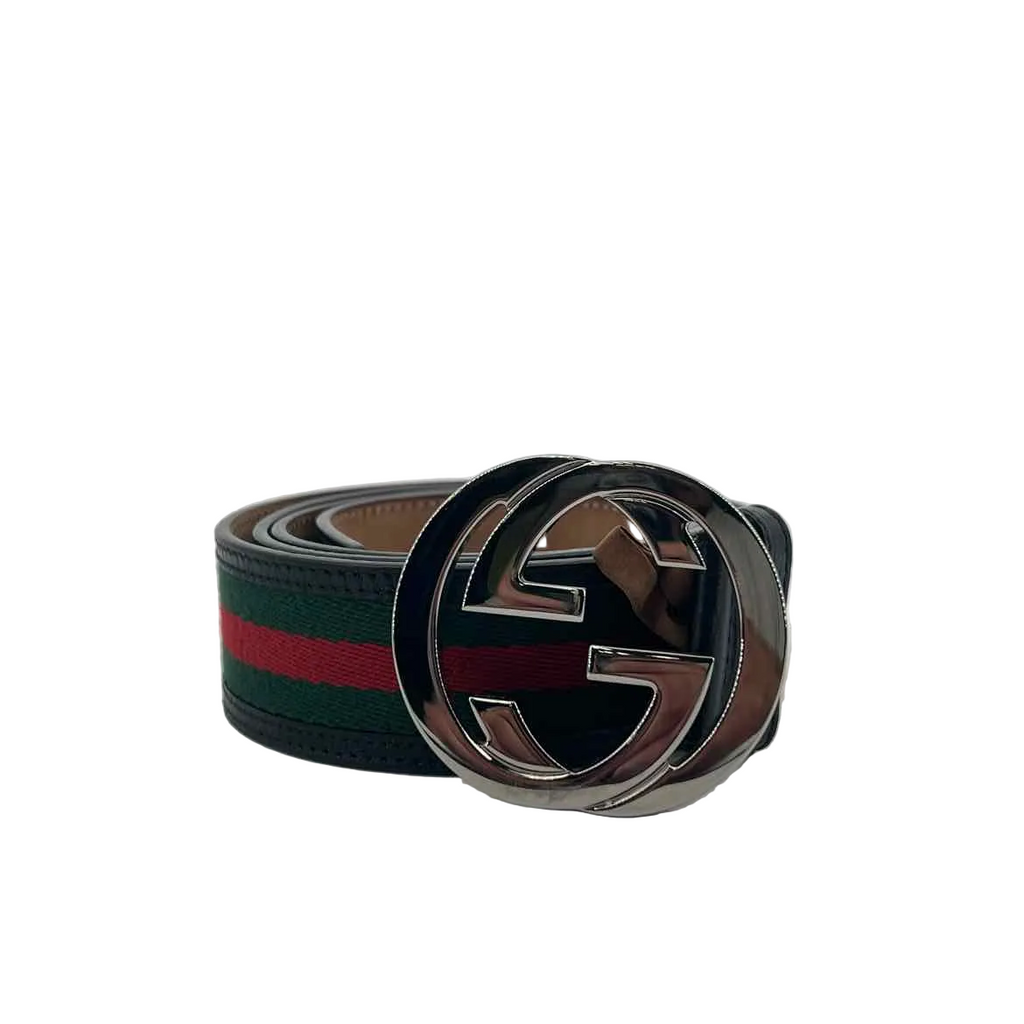 Gucci Belt "STRIPE" Used Green Size 42