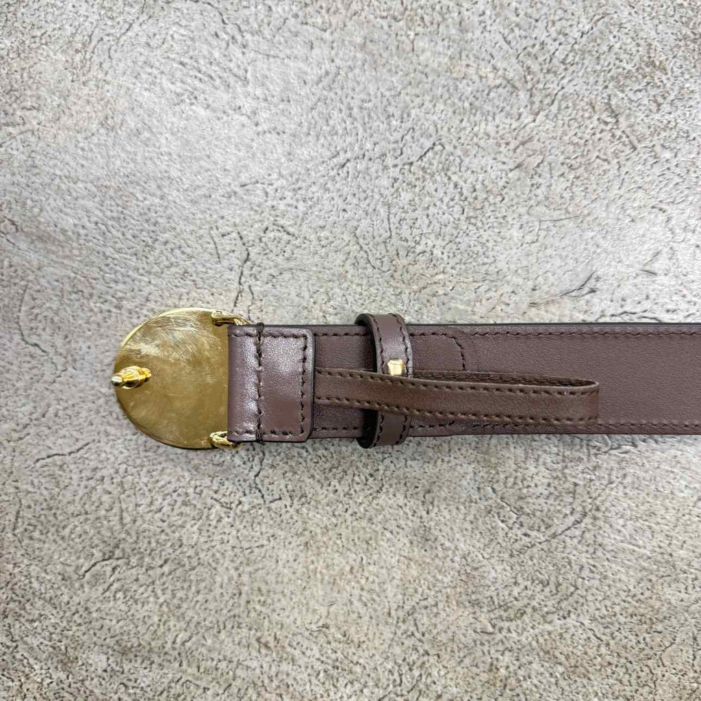 Gucci (W) Belt "OVAL GOLD BUCKLE" New Brown Size 30
