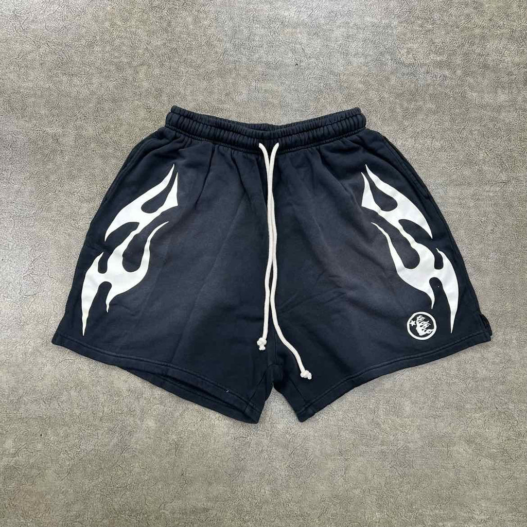 Hellstar Shorts "FLAME" Black White New Size L