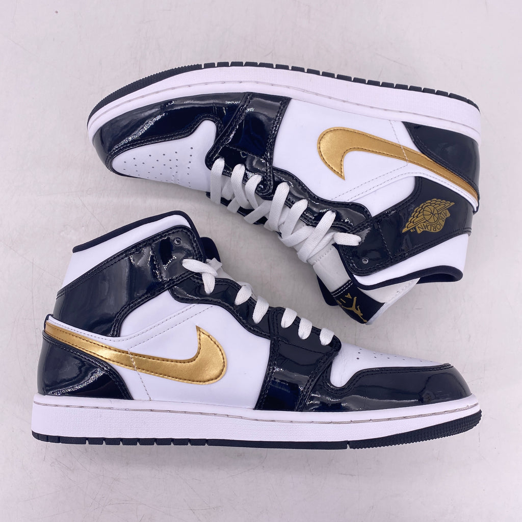 Air Jordan 1 Mid "Patent Black White Gold" 2019 Used Size 11