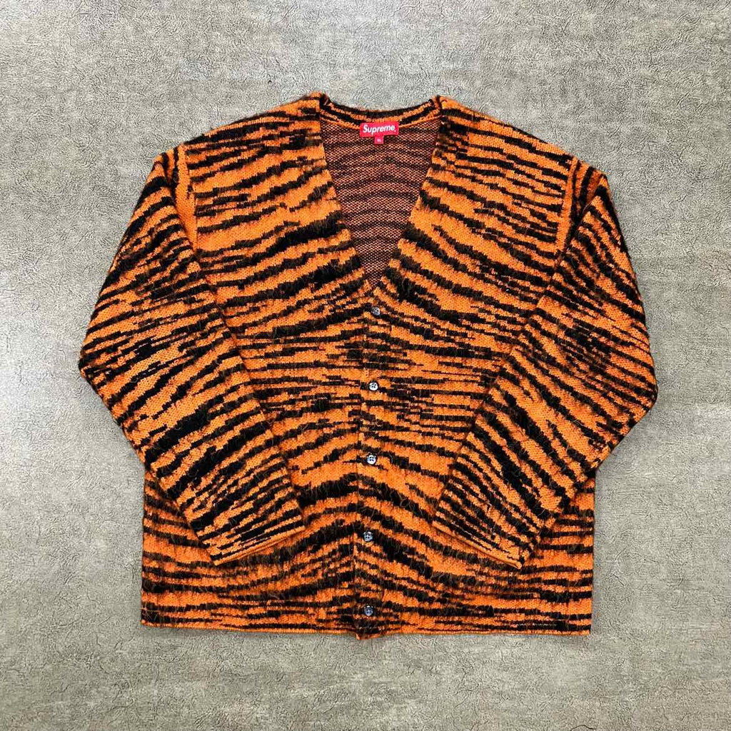 Supreme Cardigan "TIGER STRIPE BRUSHED MOHAIR" Orange Used Size XL
