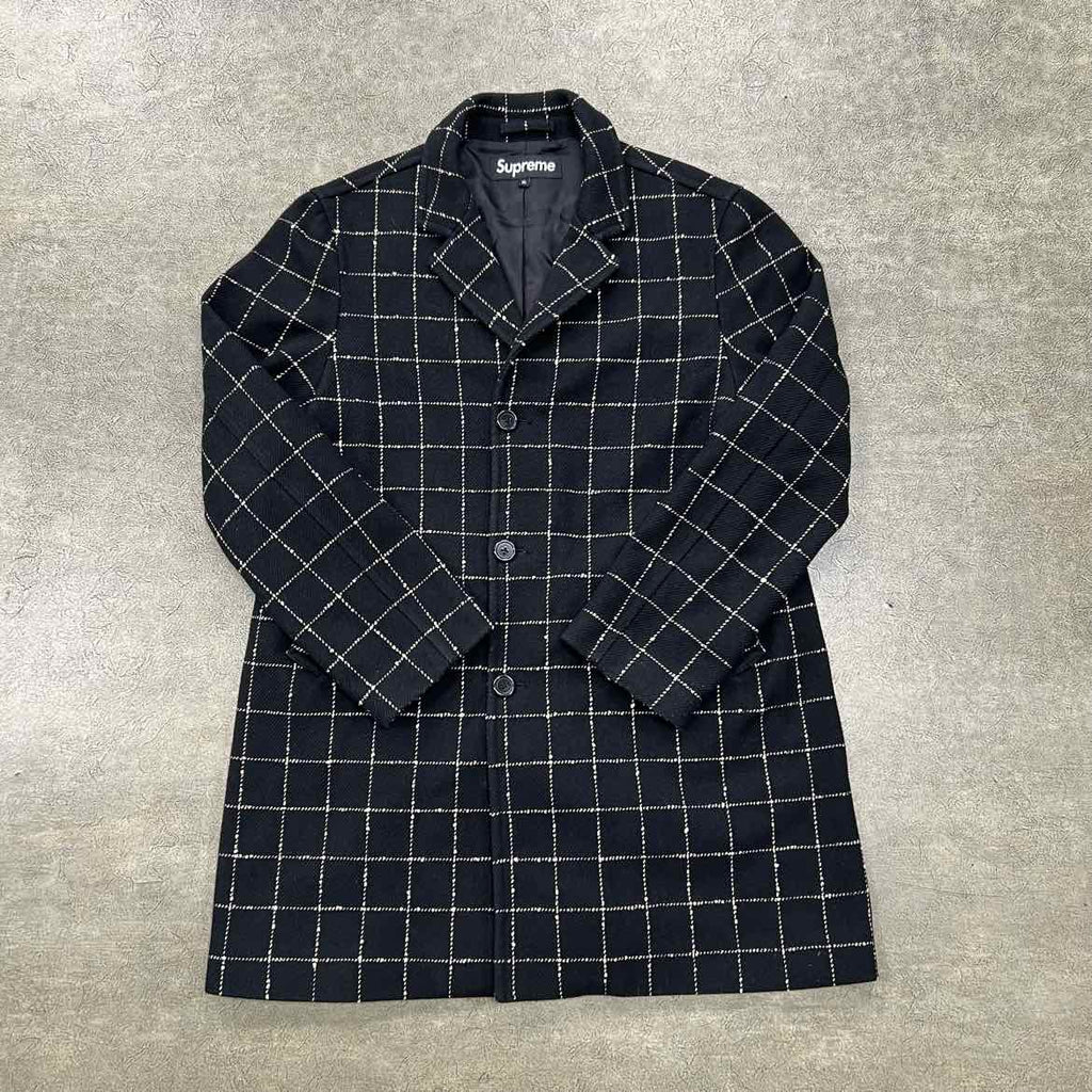 Supreme Trench Coat "WINDOWPANE" Black Used Size XL