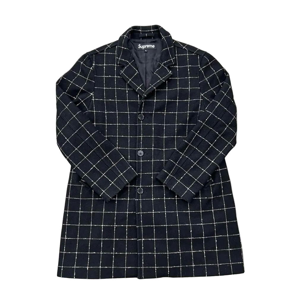 Supreme Trench Coat "WINDOWPANE" Black Used Size XL