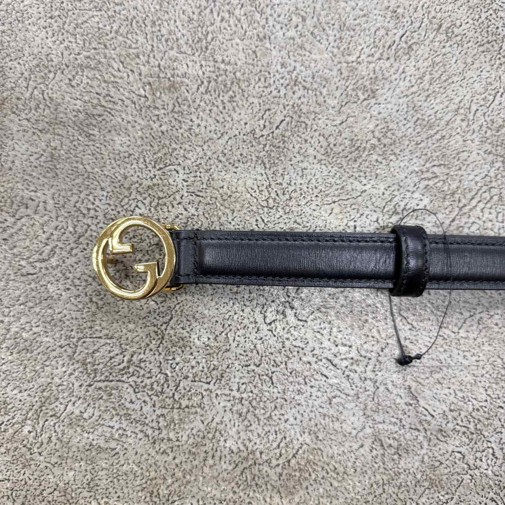 Gucci (W) Belt "MINI GOLD BUCKLE" New Black Size 38
