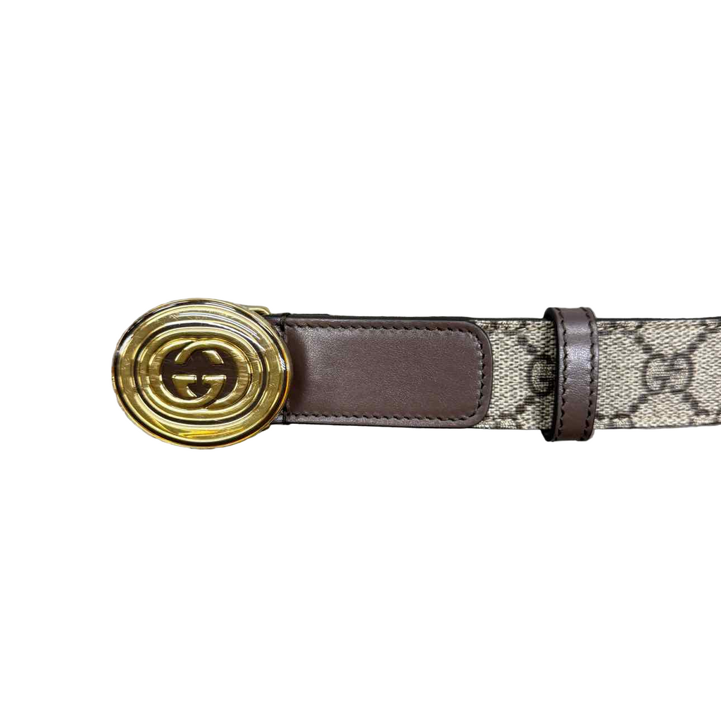 Gucci (W) Belt "OVAL GOLD BUCKLE" New Brown Size 30