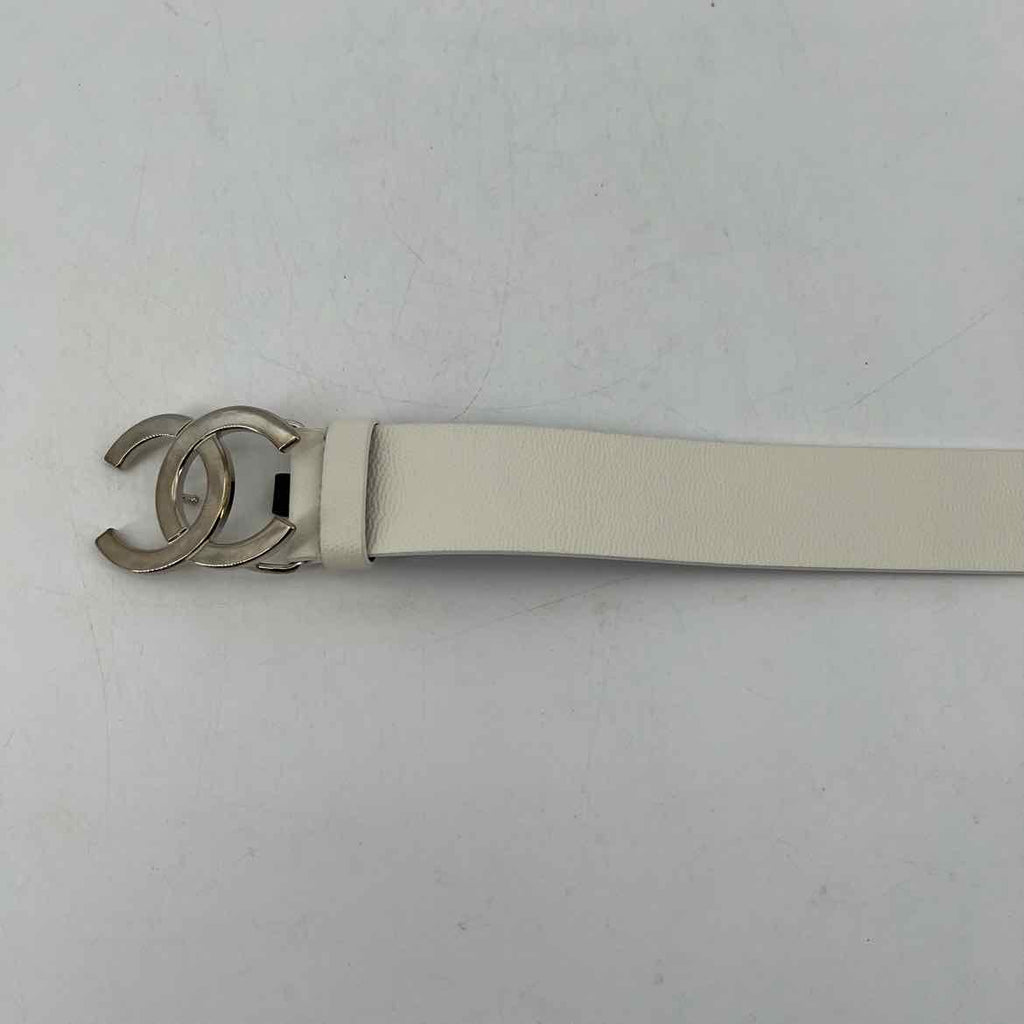Chanel Belt "INTERLOCKING CC" Used White Size 38W