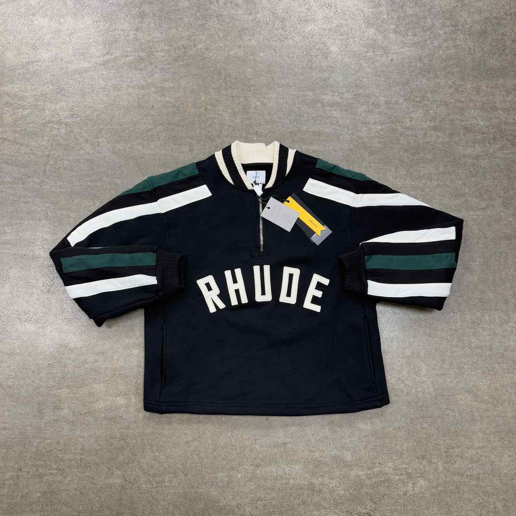 Rhude Half Zip Pullover "LOGO PATCH" Black Used Size L