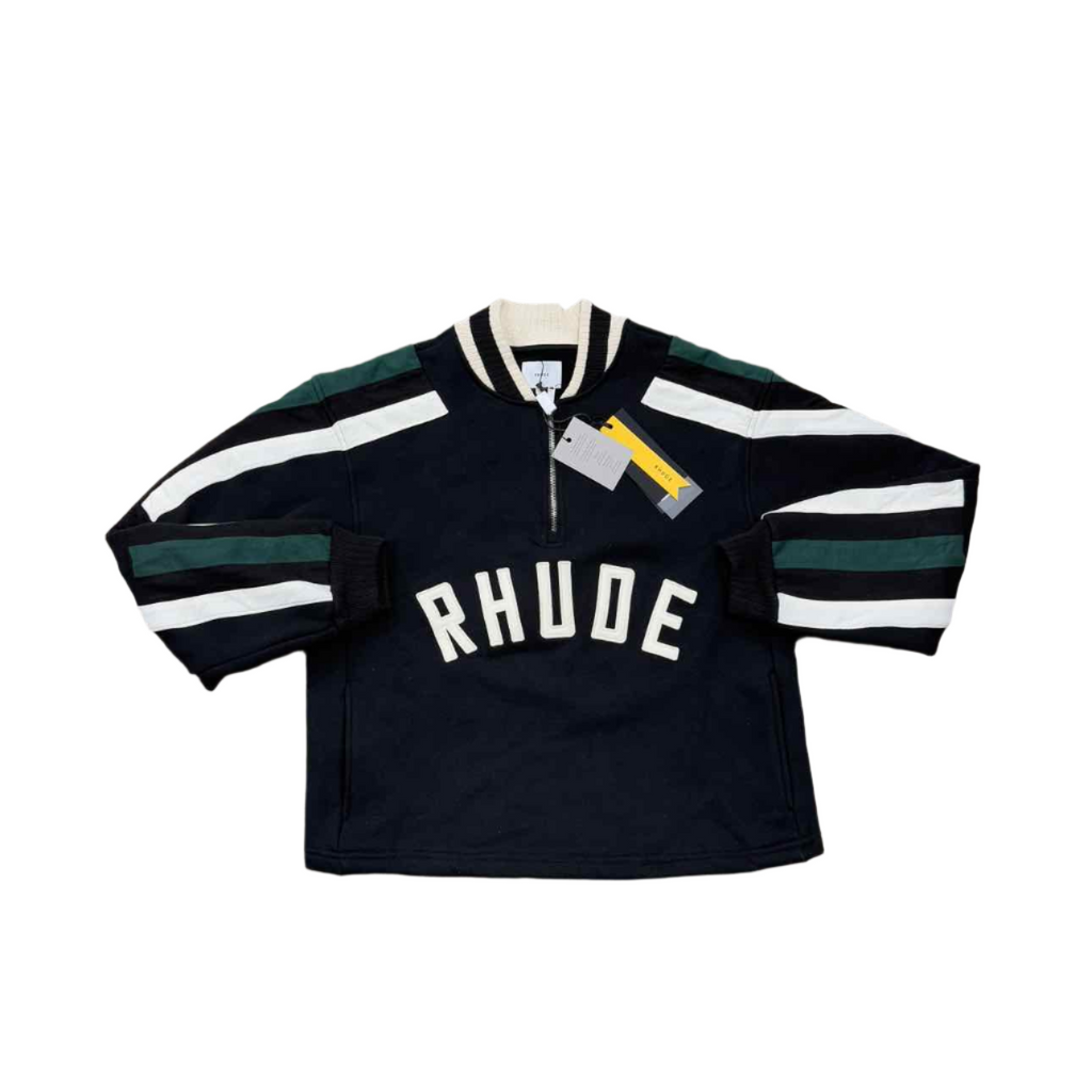 Rhude Half Zip Pullover "LOGO PATCH" Black Used Size L