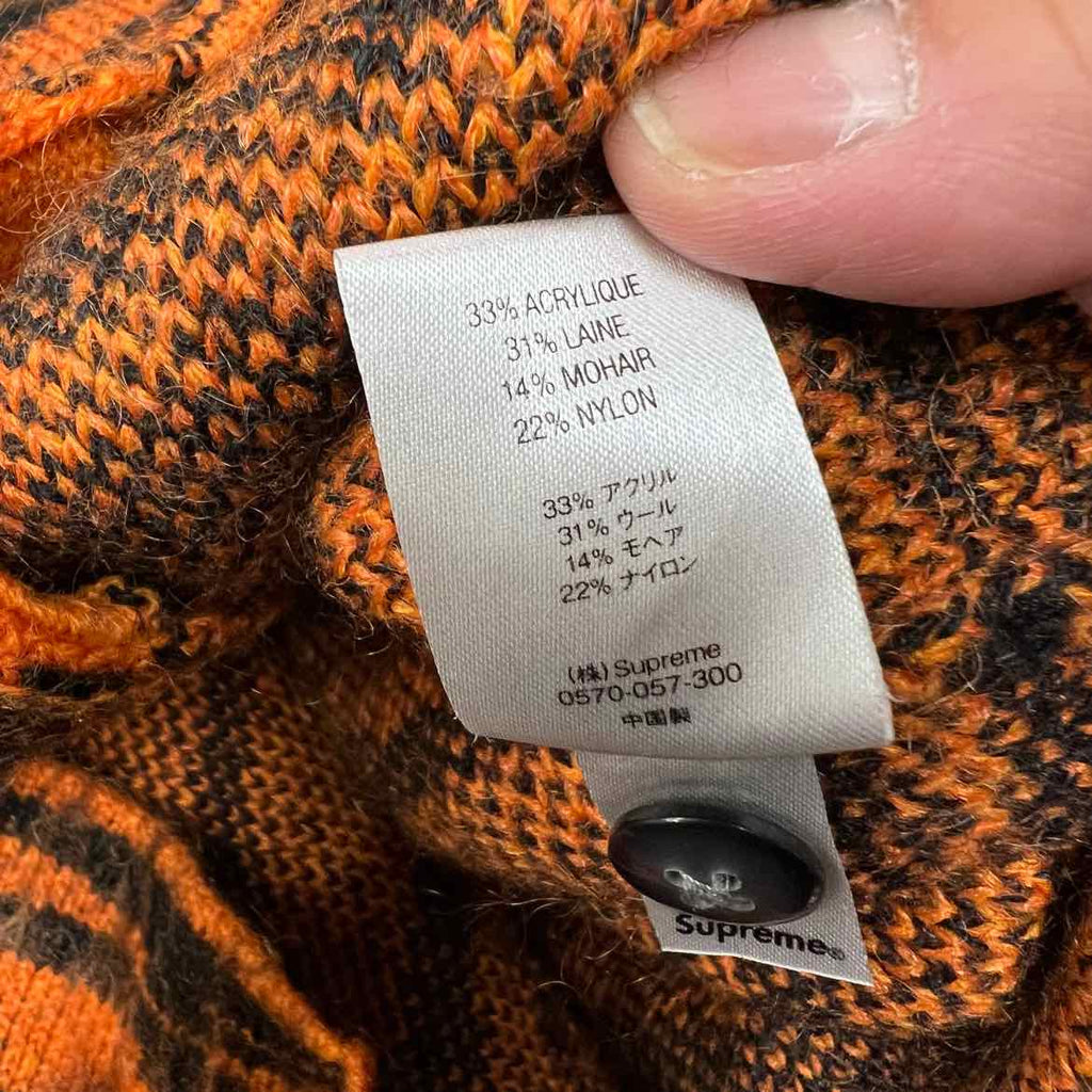 Supreme Cardigan "TIGER STRIPE BRUSHED MOHAIR" Orange Used Size XL