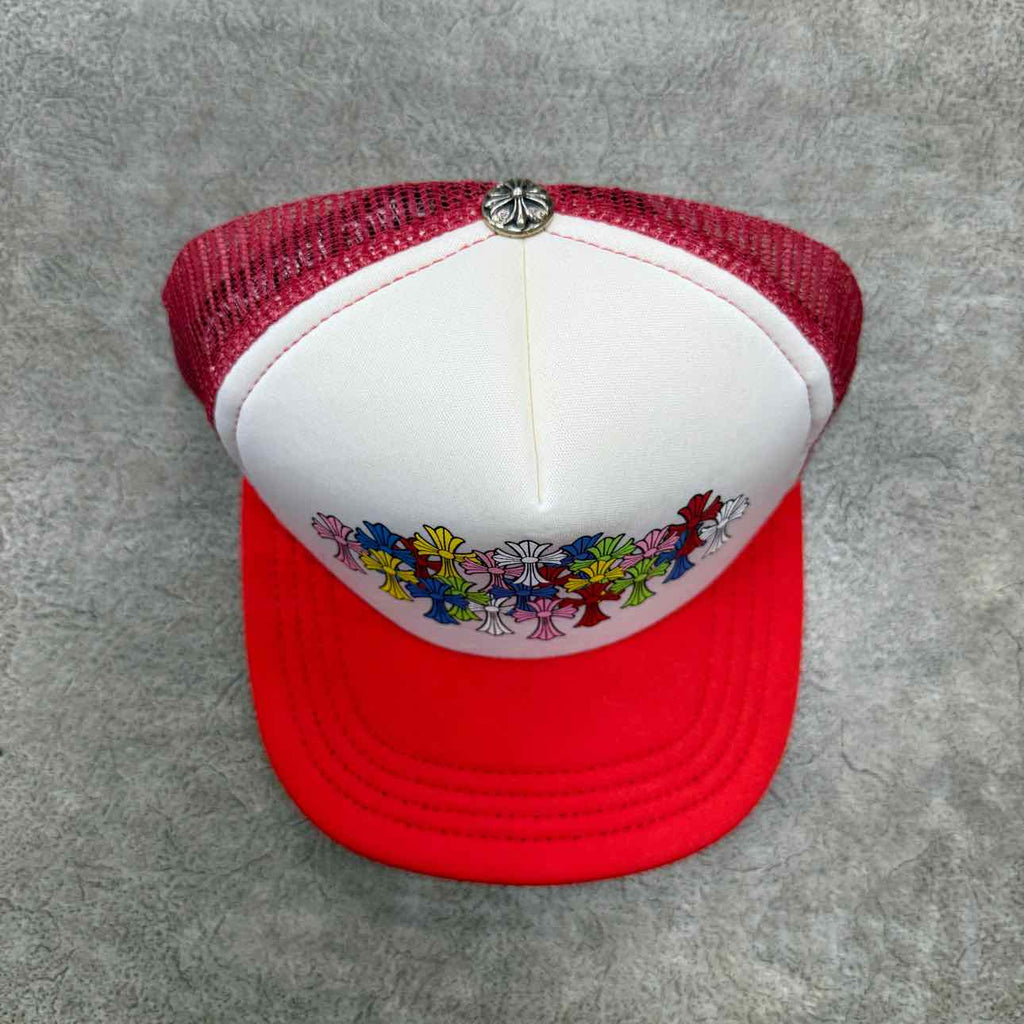 Chrome Hearts Trucker Hat "CROSSES" Used Red
