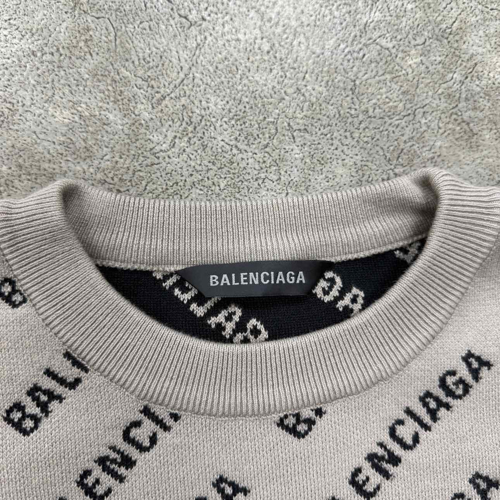 Balenciaga Knit Crewneck "MINI ALLOVER LOGO" Beige New Size L