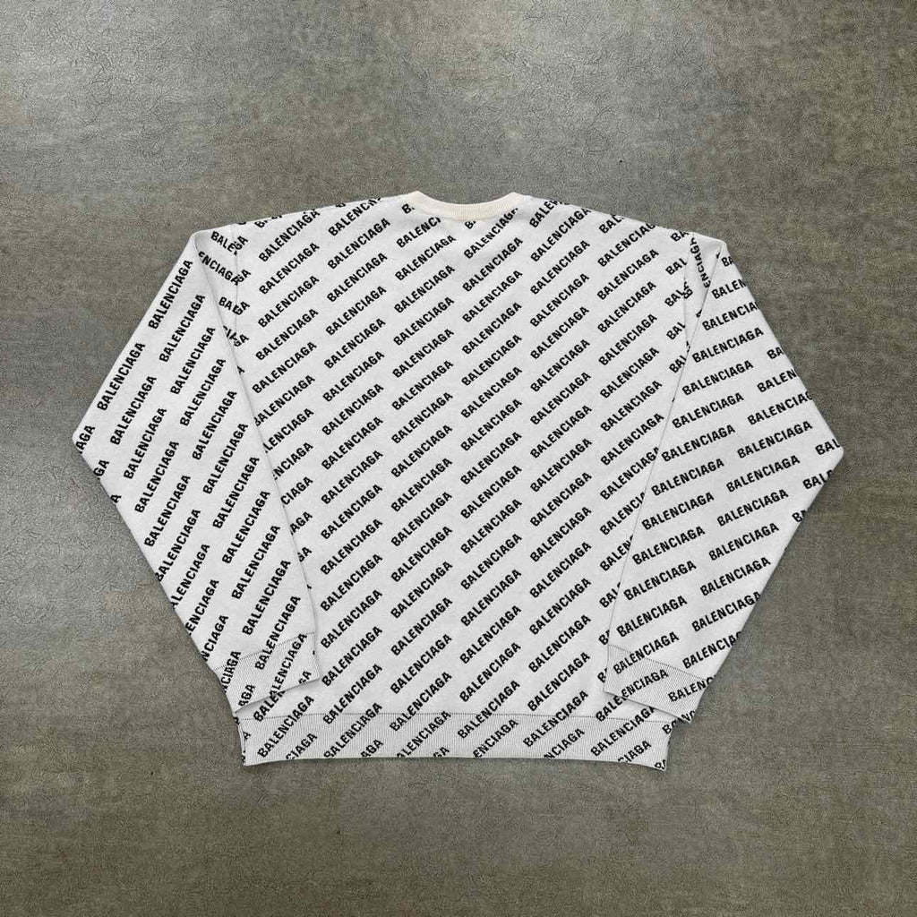 Balenciaga Knit Crewneck "MINI ALLOVER LOGO" Cream New Size L