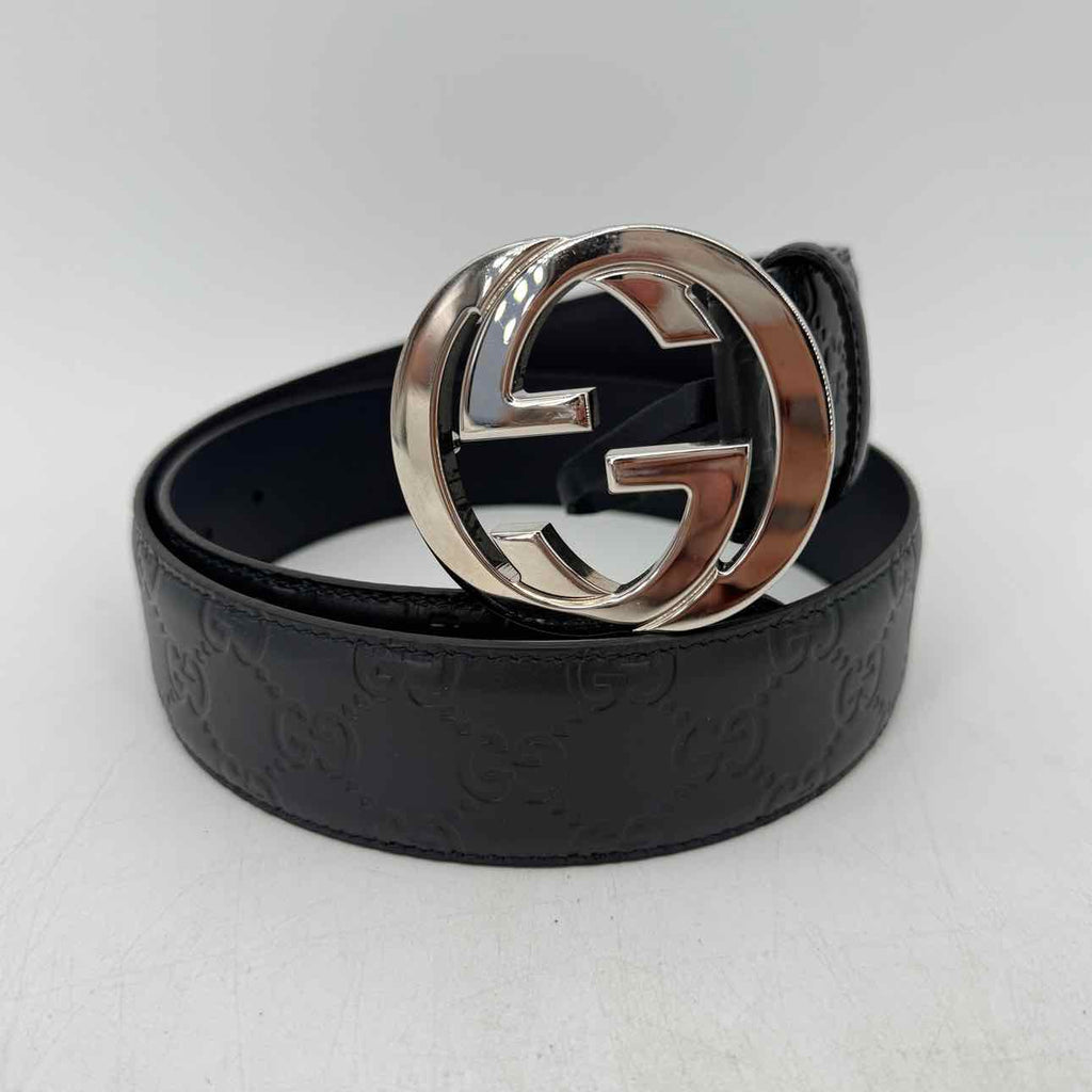 Gucci Belt "LEATHER MONOGRAM" New Navy Size 36