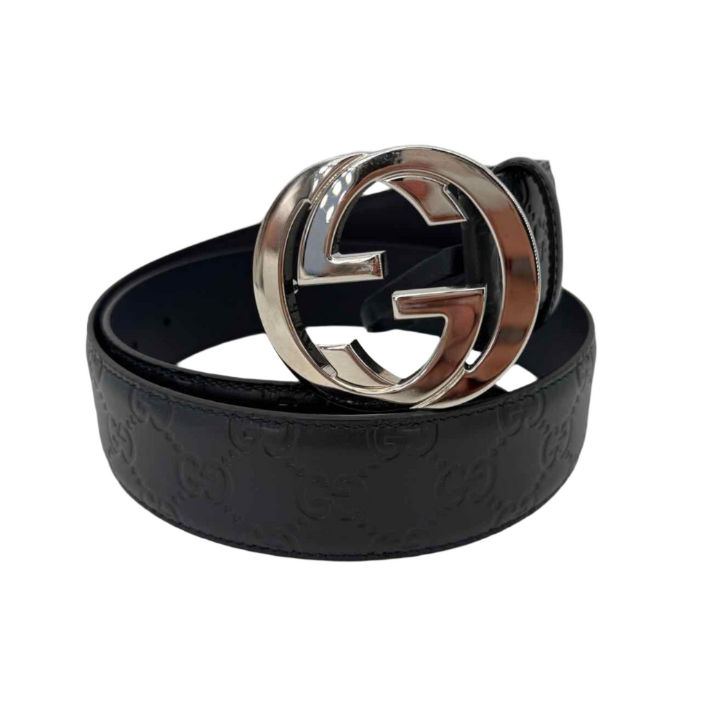 Gucci Belt "LEATHER MONOGRAM" New Navy Size 36