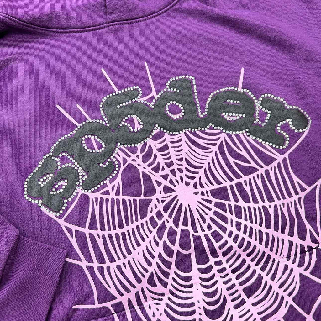 Sp5der Hoodie "RHINESTONE" Purple New Size XL