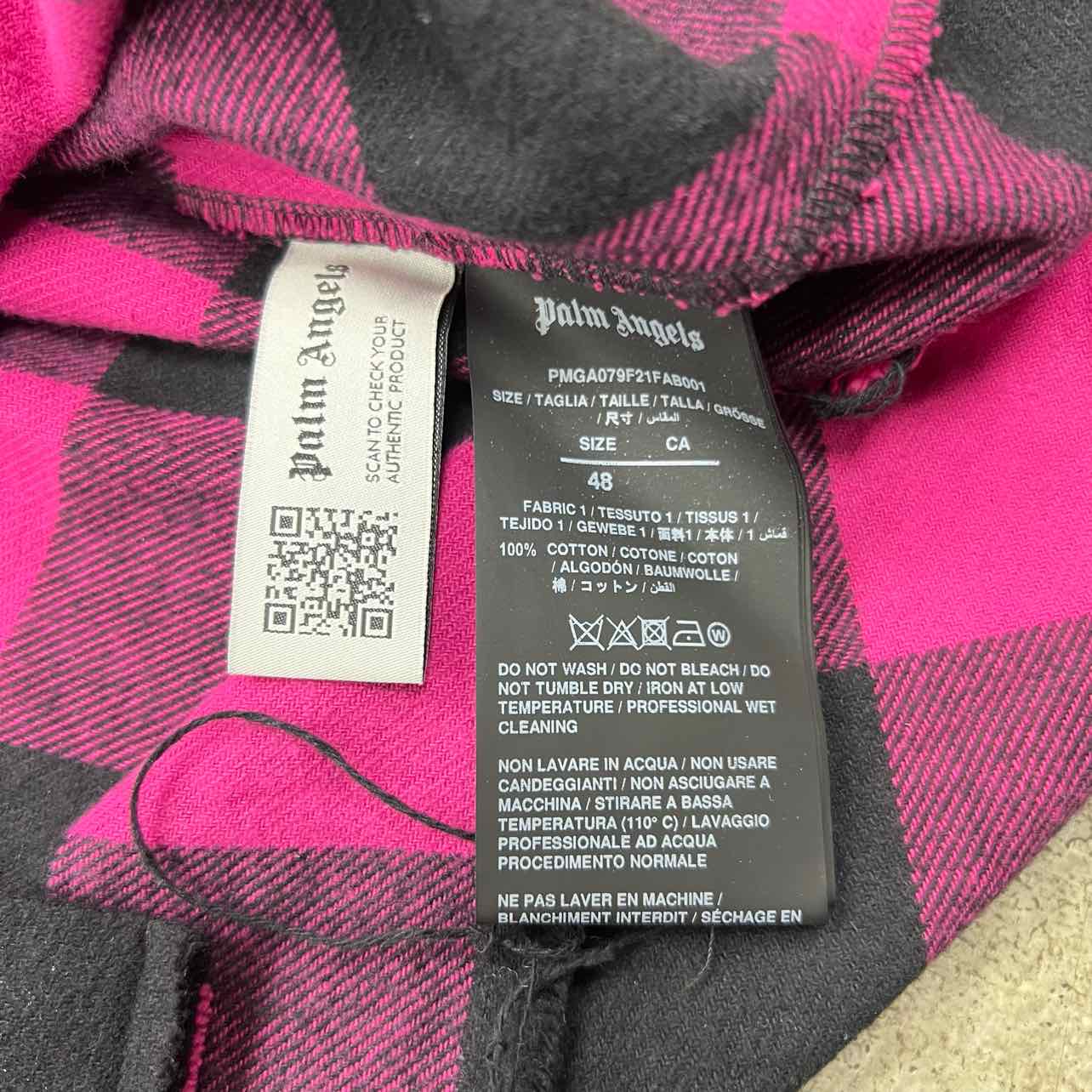 Palm Angels Button Up &quot;PLAID&quot; Pink Used Size 48