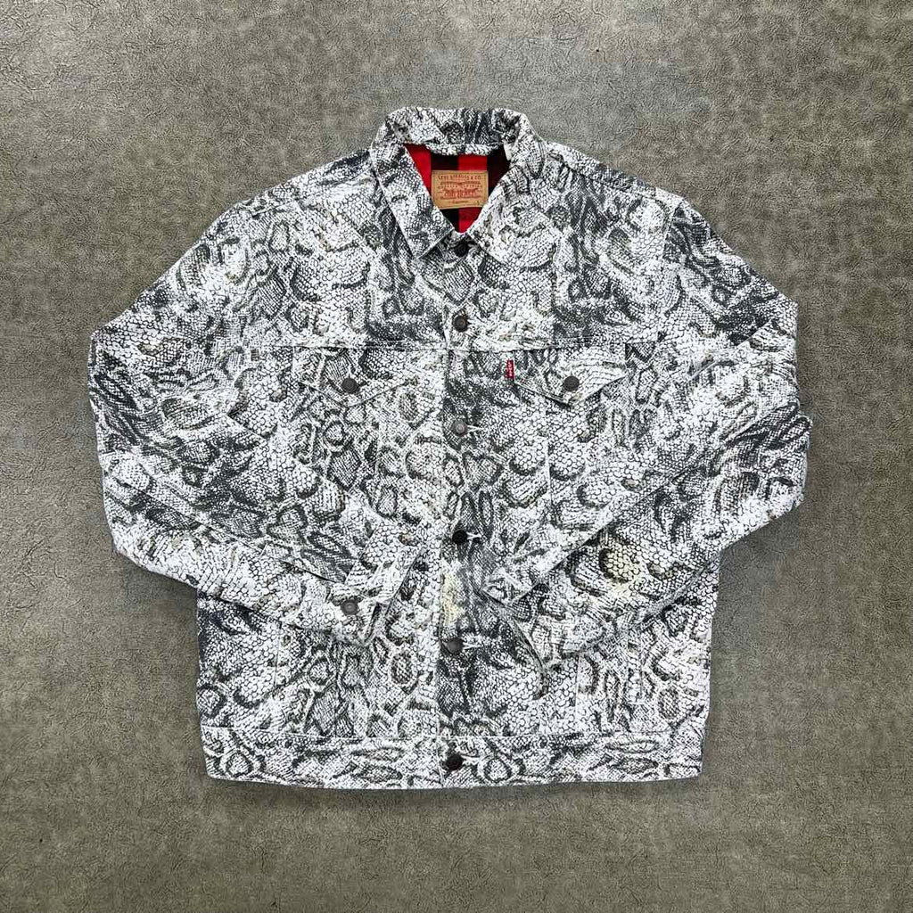 Supreme Denim Jacket "SNAKESKIN" Grey Used Size L