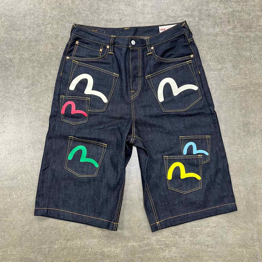 Evisu Shorts "SEAGULL PRINT MULTI POCKET" Indigo Used Size 34