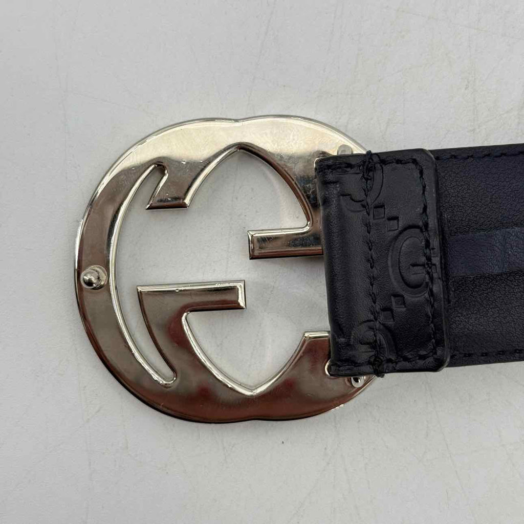 Gucci Belt "LEATHER MONOGRAM" New Navy Size 36