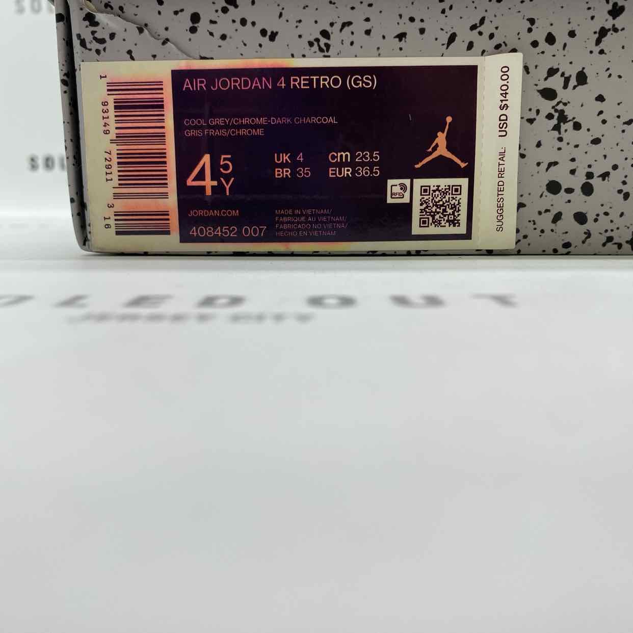 Air Jordan (GS) 4 Retro &quot;Cool Grey&quot; 2019 Used Size 4.5Y