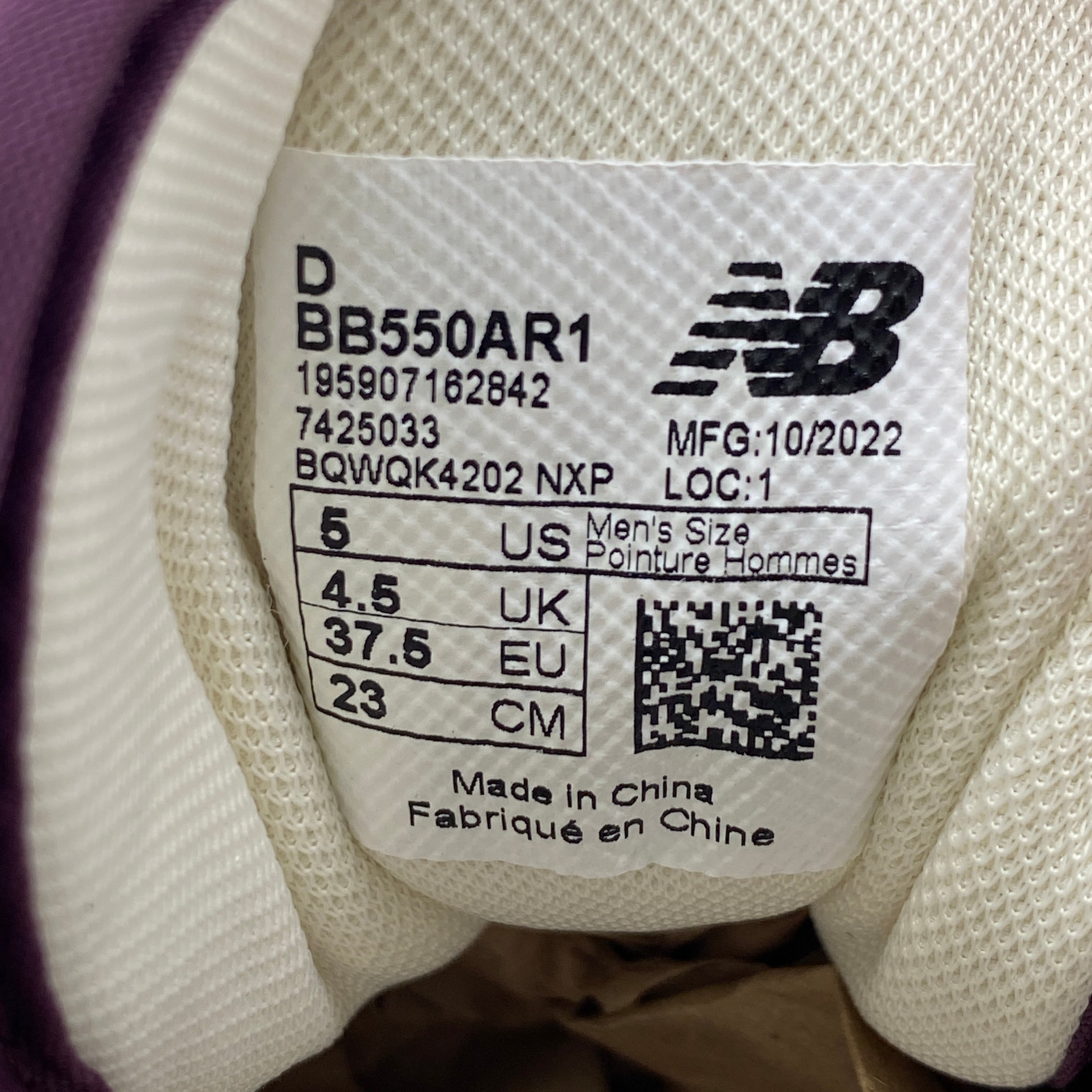 New Balance 550 &quot;Ald Purple&quot; 2022 New Size 5