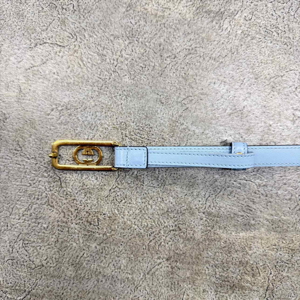 Gucci (W) Belt "RECTANGLE GG BUCKLE" New Blue Size 34