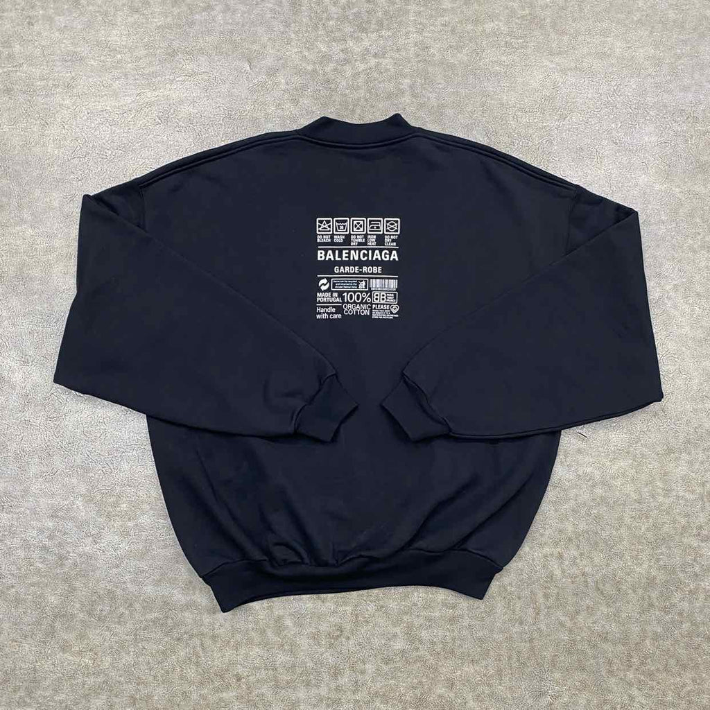Balenciaga Crewneck Sweater "CARE LABEL" Black New Size S