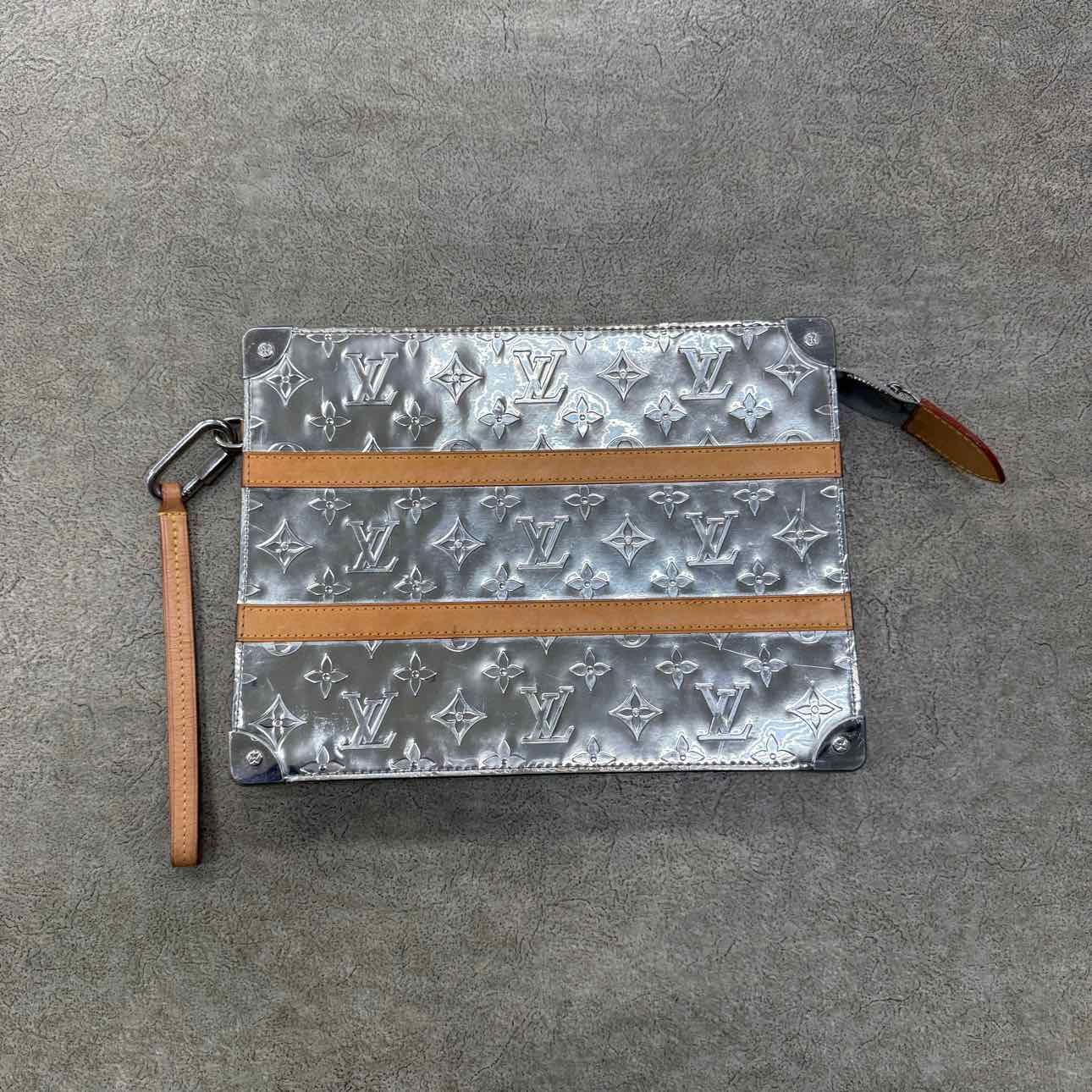 Louis Vuitton Pouch &quot;MIRROR TRUNK POCHETTE&quot; Used Silver Size OS