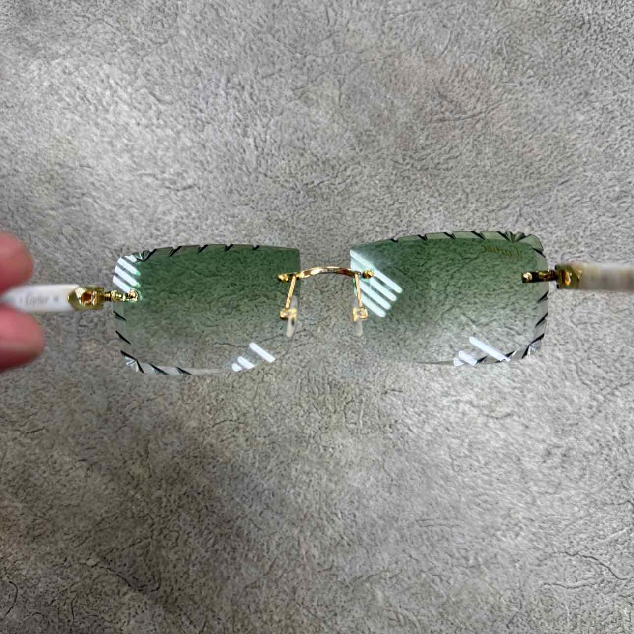 Cartier Sunglasses &quot;WHITE BUFFALO RIMLESS&quot; Used Green Size OS