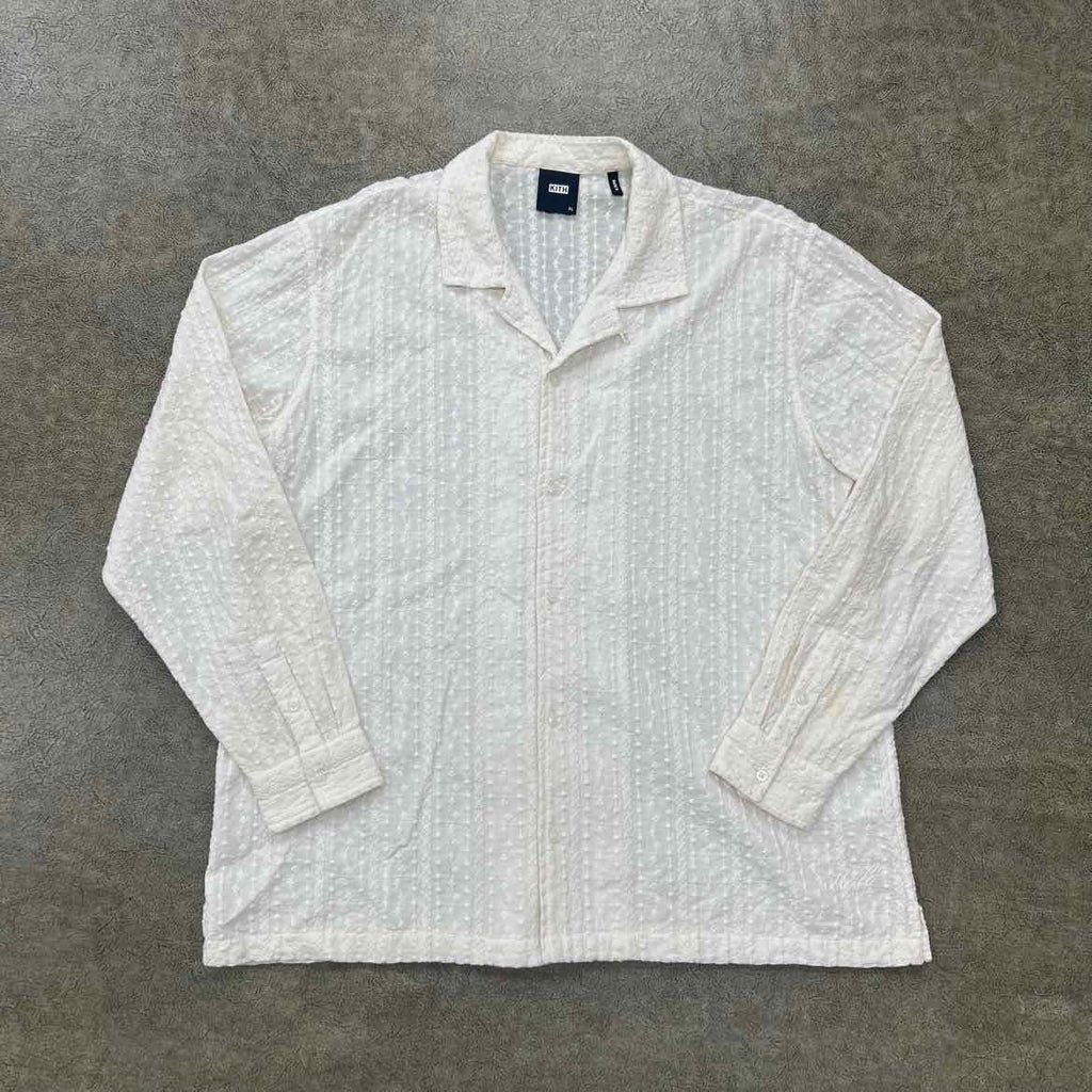Kith Button Up "EMBROIDERED" Cream Used Size XL