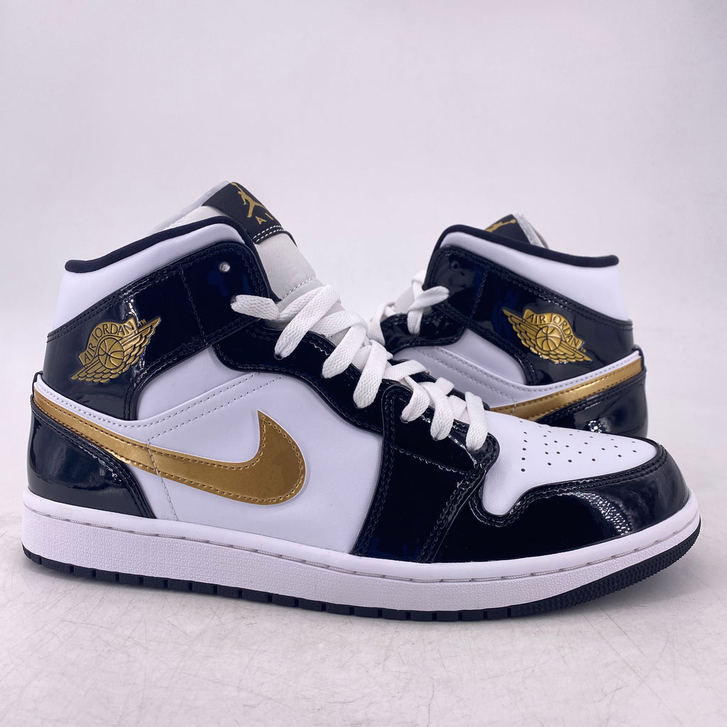 Air Jordan 1 Mid "Patent Black White Gold" 2019 Used Size 11