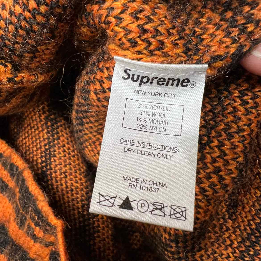 Supreme Cardigan "TIGER STRIPE BRUSHED MOHAIR" Orange Used Size XL